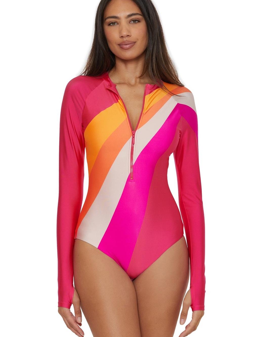 Trina Turk Multicolor Sunburst Long-Sleeve Swimsuit NWT